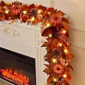 Fall Decor, 1 Pcs Fall Garland for Mantel, 6 FT Garland with Lights